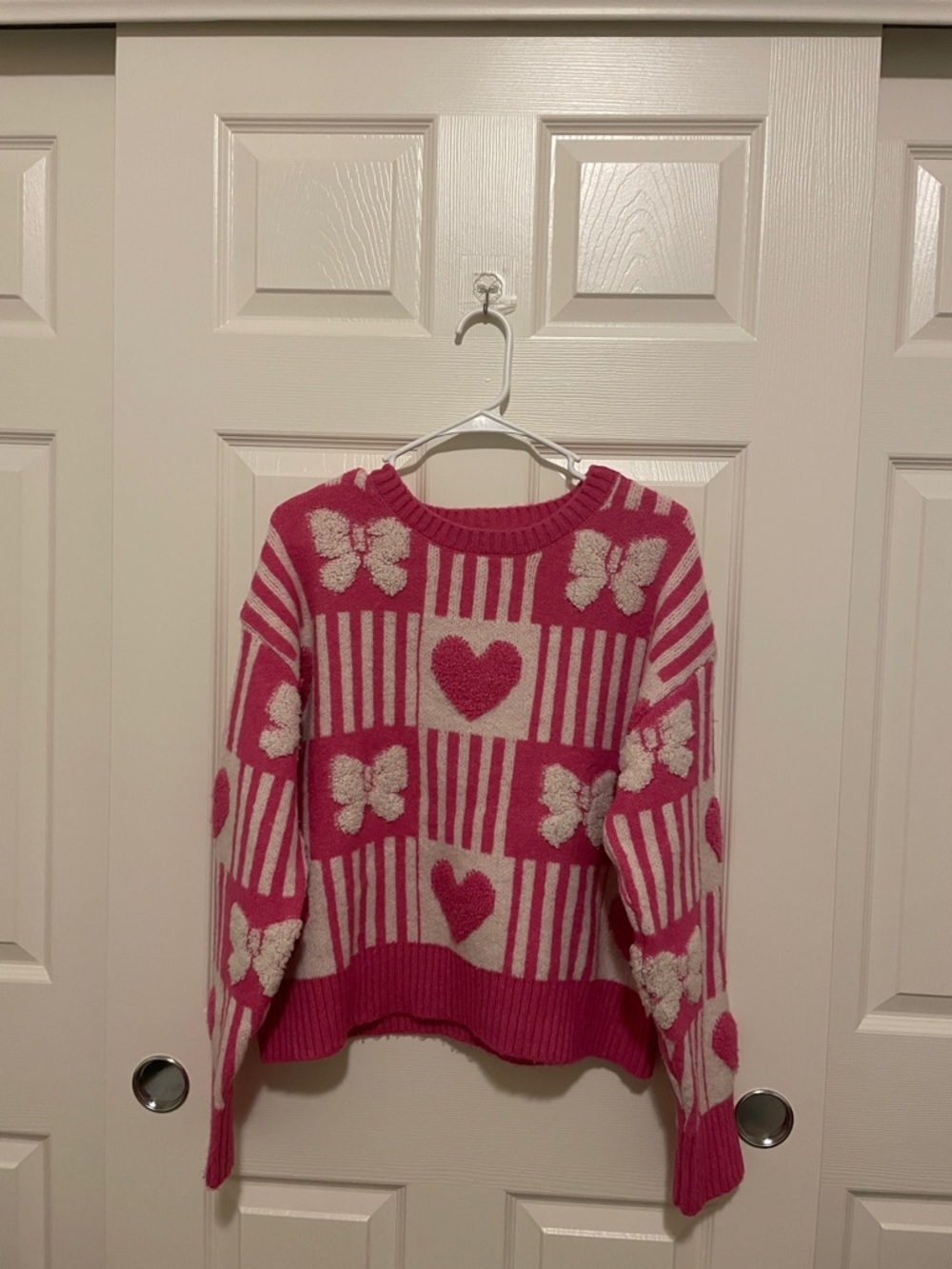 Pink Heart & Butterfly Pattern Women's Sweater